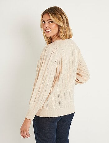 Pull doux maille irisée torsadée ajourée laine - Afibel