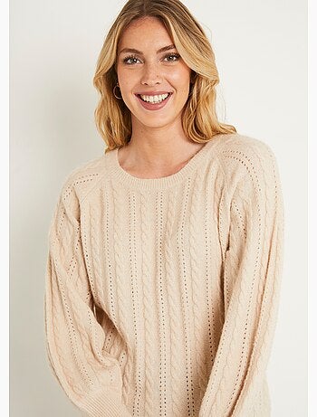 Pull doux maille irisée torsadée ajourée laine - Afibel