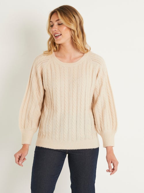 Pull doux maille irisée torsadée ajourée laine - Afibel - Kiabi