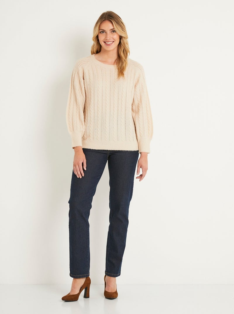 Pull doux maille irisée torsadée ajourée laine - Afibel Beige - Kiabi