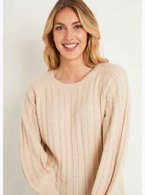 Pull doux maille irisée torsadée ajourée laine - Afibel - Kiabi