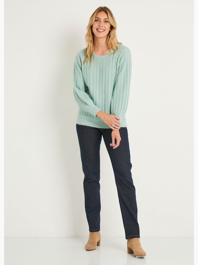 Pull doux maille irisée torsadée ajourée laine - Afibel Bleu aqua - Kiabi