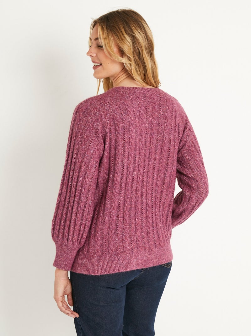 Pull doux maille irisée torsadée ajourée laine - Afibel Violet - Kiabi