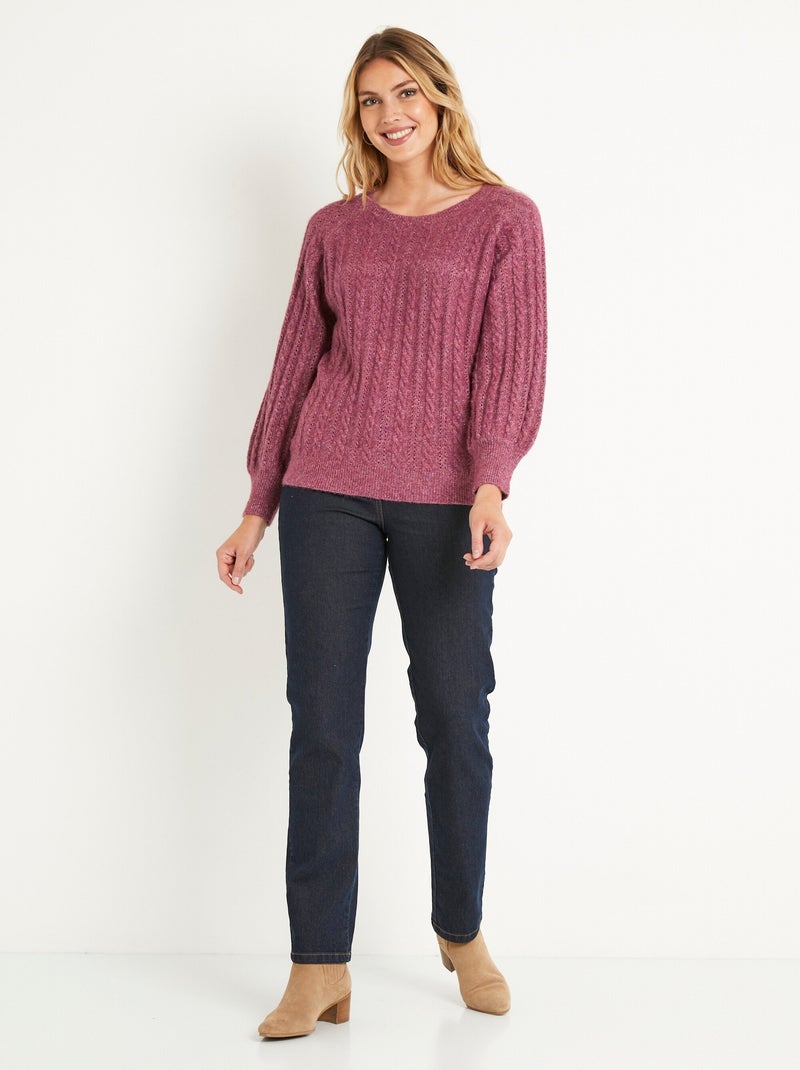 Pull doux maille irisée torsadée ajourée laine - Afibel Violet - Kiabi