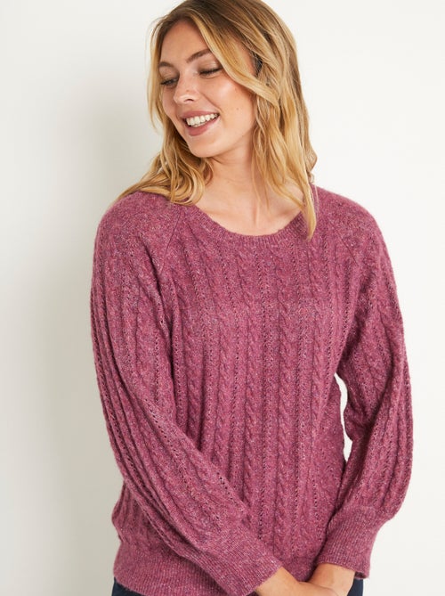 Pull doux maille irisée torsadée ajourée laine - Afibel - Kiabi