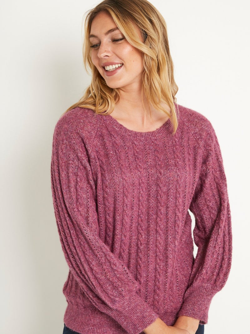 Pull doux maille irisée torsadée ajourée laine - Afibel Violet - Kiabi