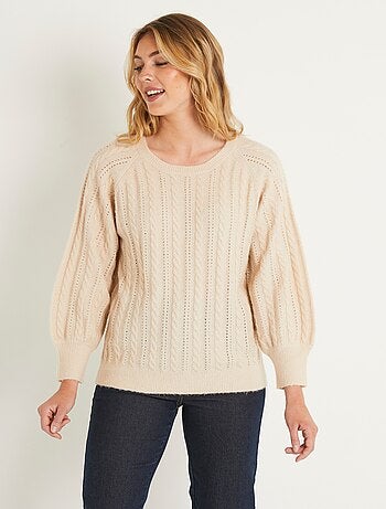 Pull doux maille irisée torsadée ajourée laine