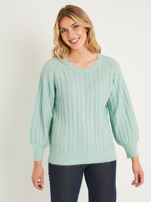 Pull doux maille irisée torsadée ajourée laine - Kiabi