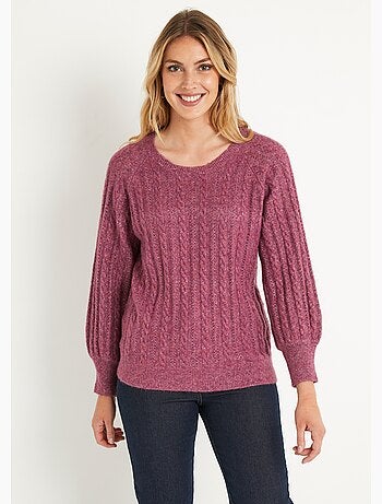 Pull doux maille irisée torsadée ajourée laine