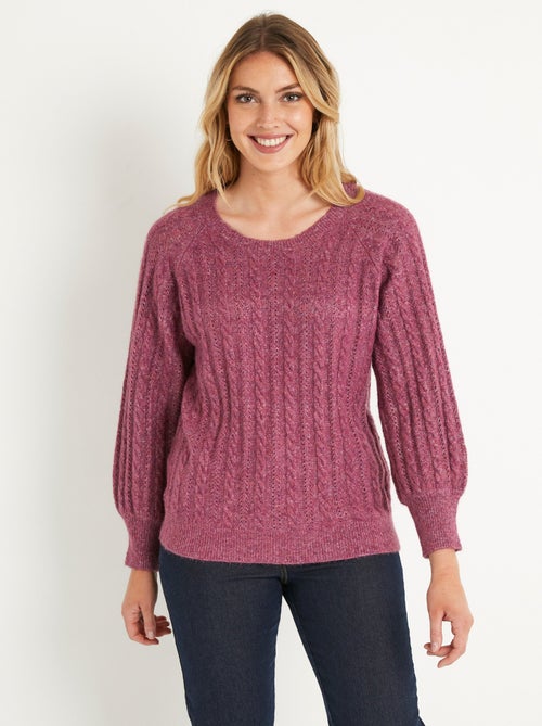 Pull doux maille irisée torsadée ajourée laine - Kiabi
