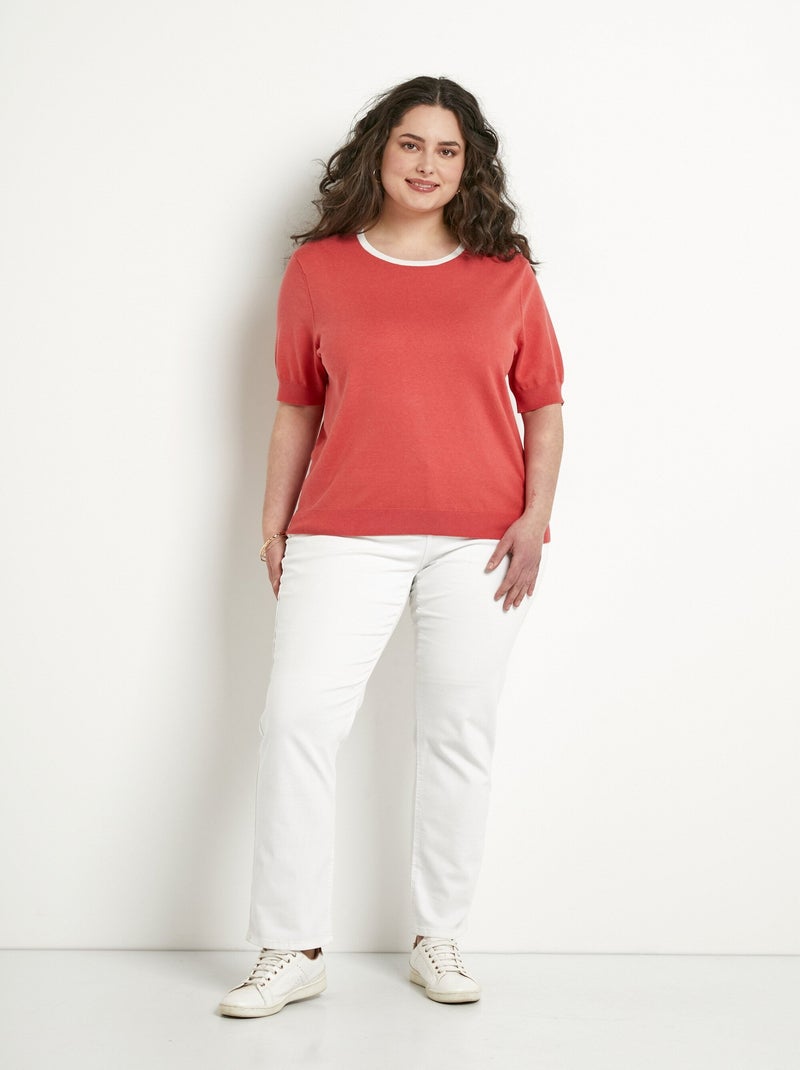 Pull doux manches courtes col rond - Afibel Rouge coquelicot - Kiabi