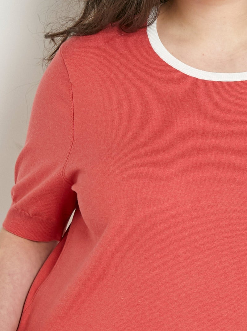 Pull doux manches courtes col rond - Afibel Rouge coquelicot - Kiabi
