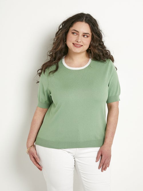 Pull doux manches courtes col rond - Afibel - Kiabi