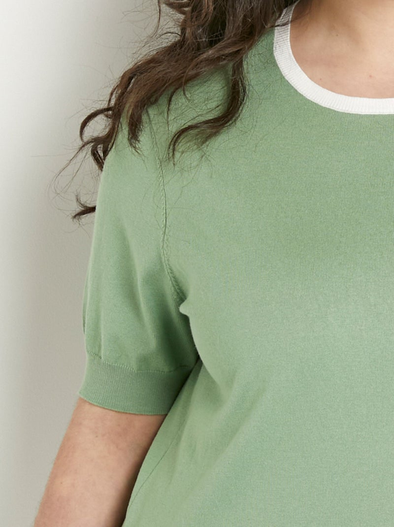 Pull doux manches courtes col rond - Afibel Vert d'eau - Kiabi