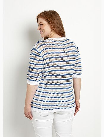 Pull doux rayé ajouré court manches courtes - Afibel