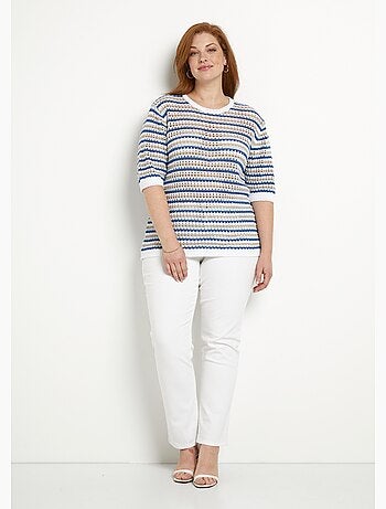 Pull doux rayé ajouré court manches courtes - Afibel