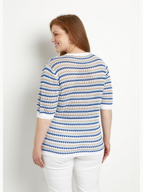 Pull doux rayé ajouré court manches courtes - Afibel - Kiabi