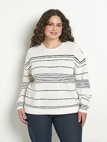 Pull doux rayé col rond esprit marinière