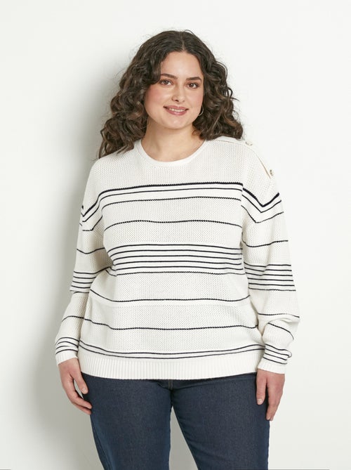 Pull doux rayé col rond esprit marinière - Kiabi