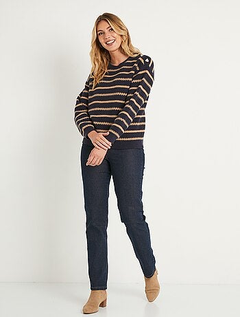 Pull doux rayé col rond maille fantaisie - Afibel