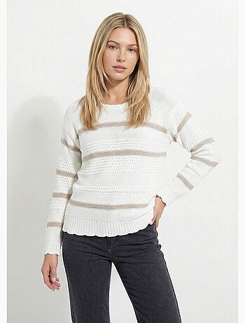 Pull doux rayé col rond maille fantaisie - Afibel