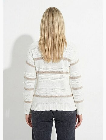 Pull doux rayé col rond maille fantaisie - Afibel