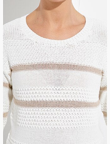 Pull doux rayé col rond maille fantaisie - Afibel