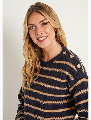 Pull doux rayé col rond maille fantaisie