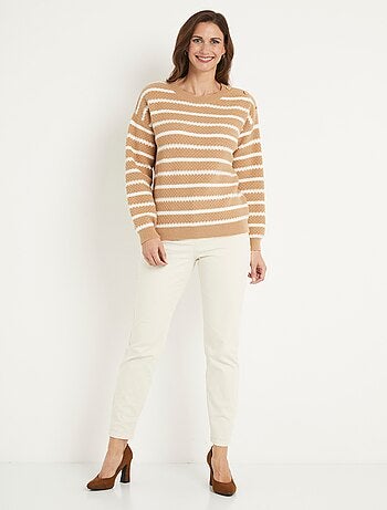 Pull doux rayé col rond maille fantaisie