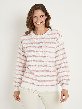 Pull doux rayé col rond maille fantaisie