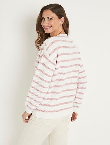 Pull doux rayé col rond maille fantaisie