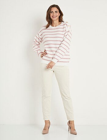 Pull doux rayé col rond maille fantaisie