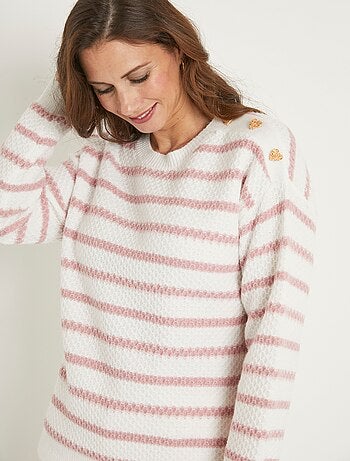 Pull doux rayé col rond maille fantaisie