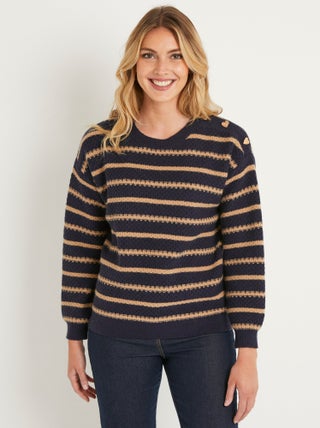 Pull doux rayé col rond maille fantaisie