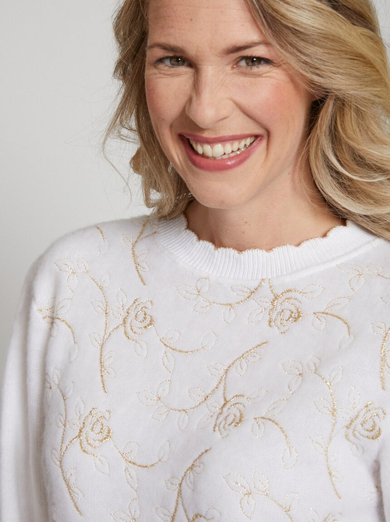Pull doux scintillant col rond - Afibel Blanc - Kiabi