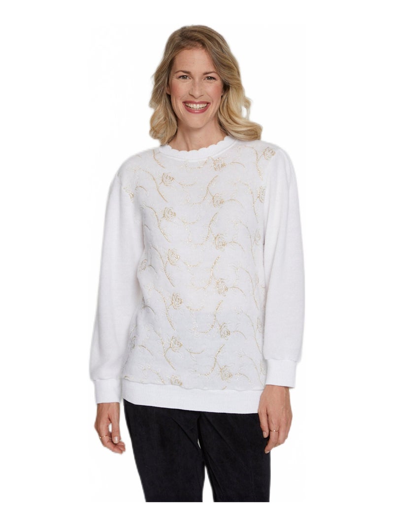 Pull doux scintillant col rond Blanc - Kiabi