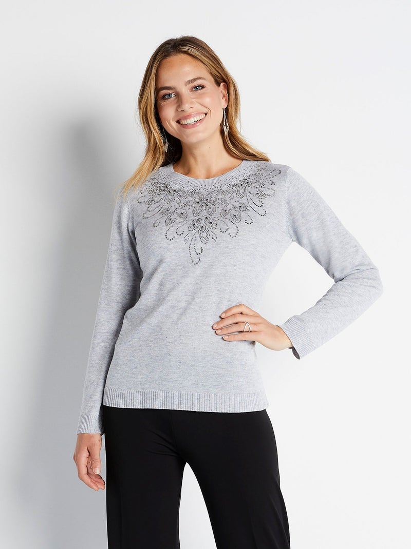Pull doux strass col montant Argenté - Kiabi