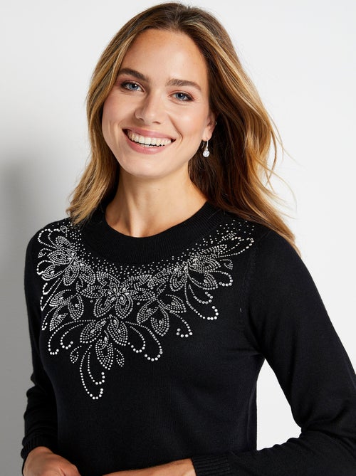Pull doux strass col montant - Kiabi