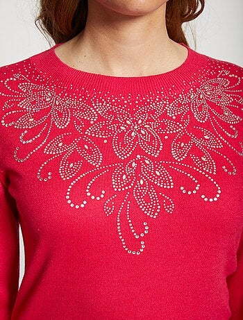 Pull doux strass col montant