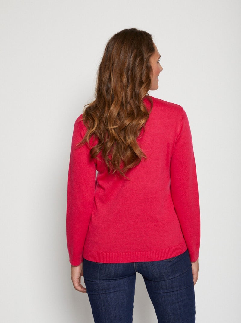 Pull doux strass col montant Rose - Kiabi