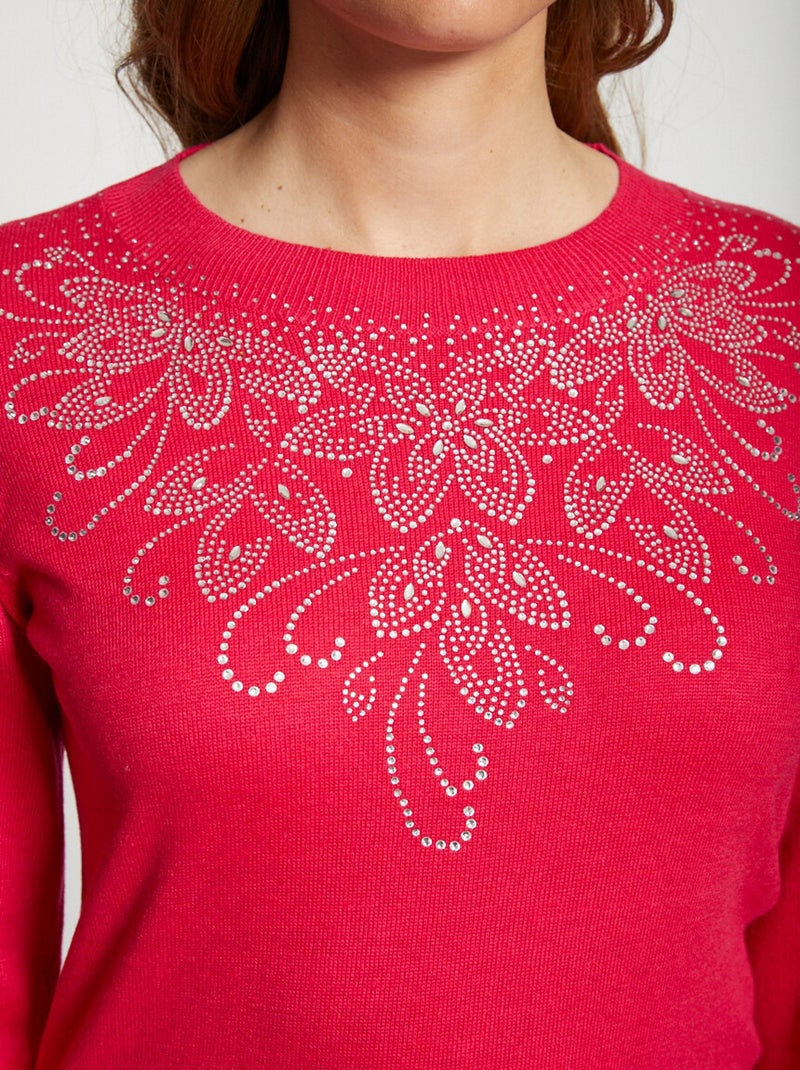 Pull doux strass col montant Rose - Kiabi
