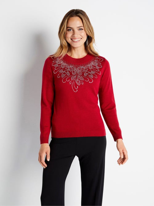 Pull doux strass col montant - Kiabi
