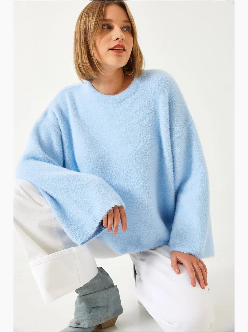 Pull doux surdimensionné à manches larges et duveteux lucci Bleu ciel - Kiabi