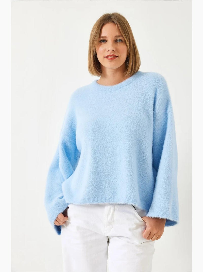 Pull doux surdimensionné à manches larges et duveteux lucci Bleu ciel - Kiabi