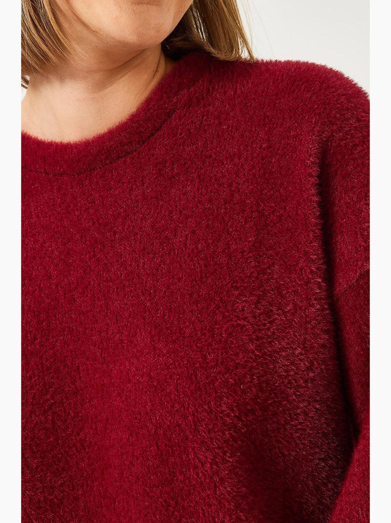 Pull doux surdimensionné à manches larges et duveteux lucci Rouge bordeaux - Kiabi