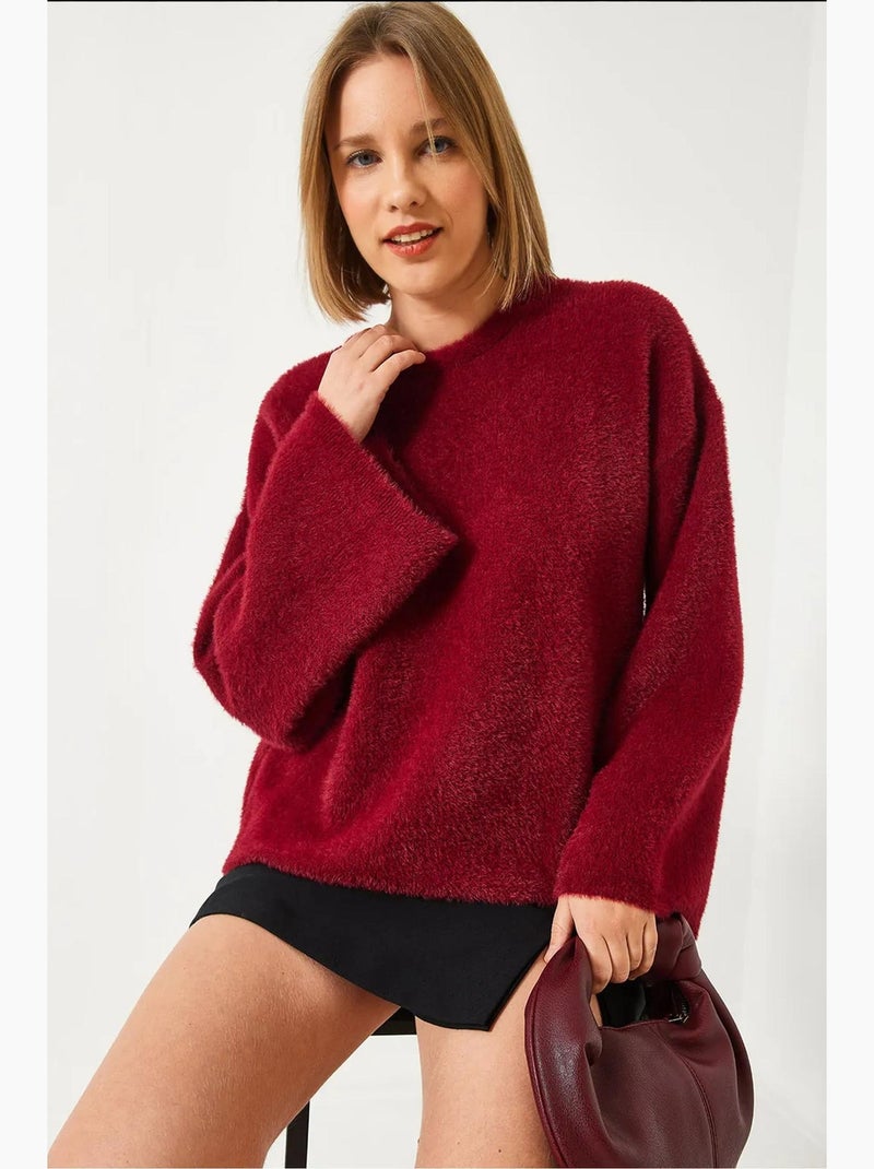 Pull doux surdimensionné à manches larges et duveteux lucci Rouge bordeaux - Kiabi
