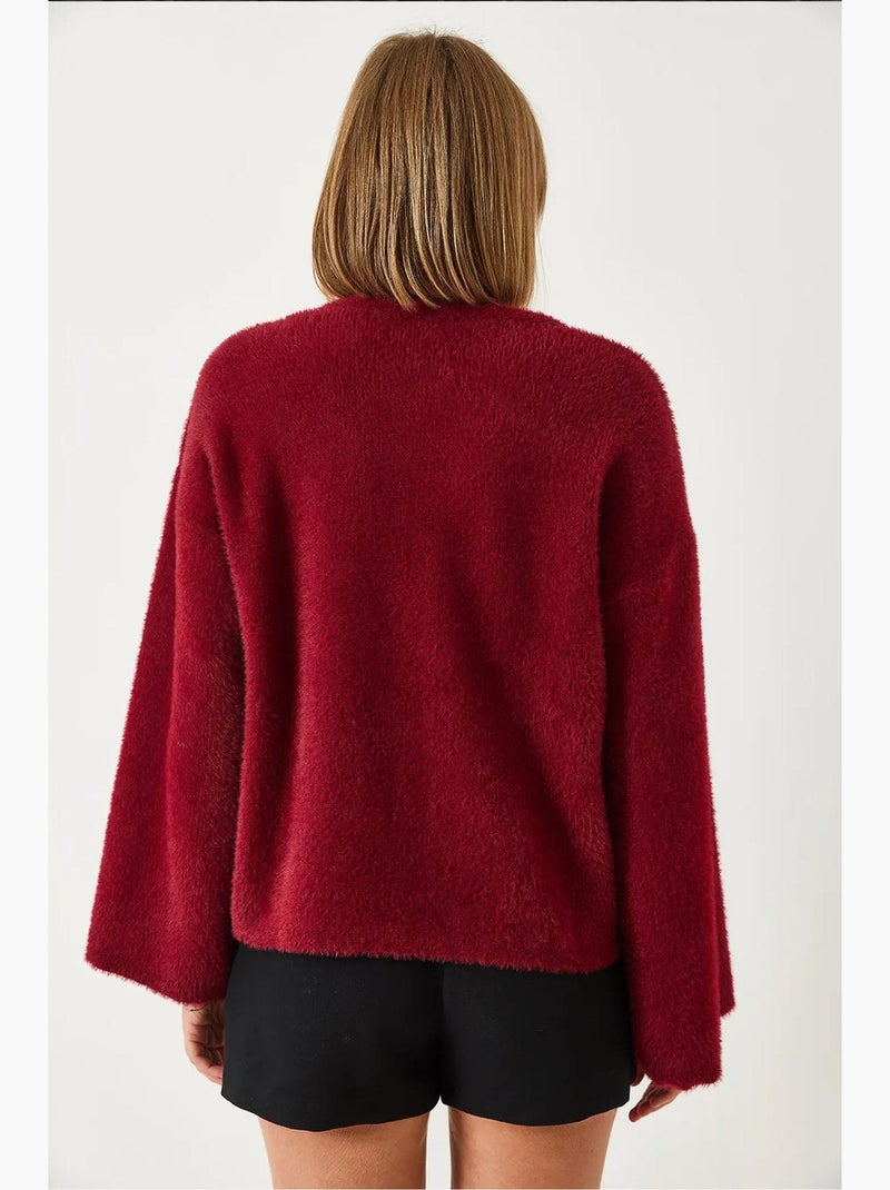 Pull doux surdimensionné à manches larges et duveteux lucci Rouge bordeaux - Kiabi