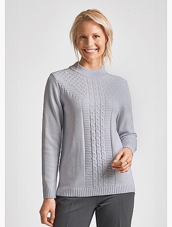 Pull doux torsades côtes strass col montant - Afibel