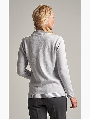 Pull doux torsades côtes strass col montant - Afibel