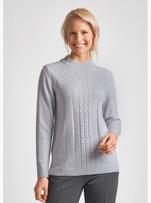 Pull doux torsades côtes strass col montant - Afibel - Kiabi